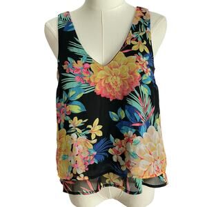 VTG. Y2K Candie's Tropical Tank Top Womens M Bright Neon‎ Floral Milkmaid Fairy